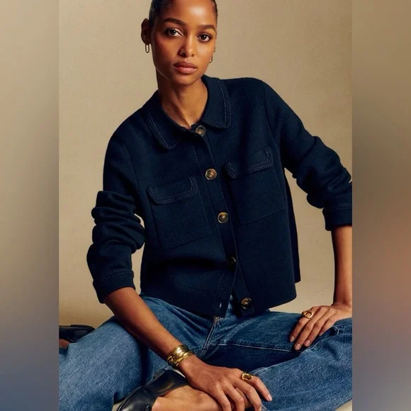 Sezane Betty Cardigan in Navy Crochet XXS - Picture 1 of 7